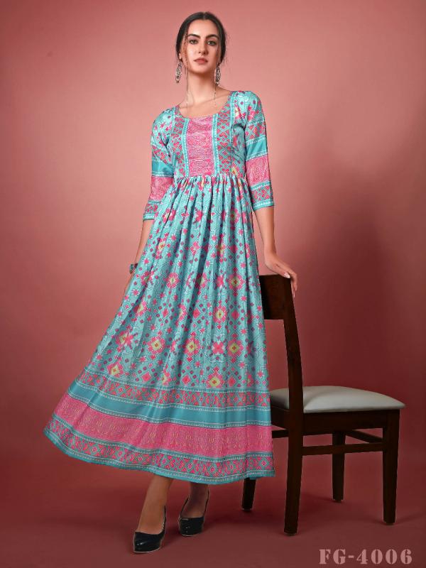 Fg Jennifer 4006 Fancy Chinon Anarkali Long Kurti Collection